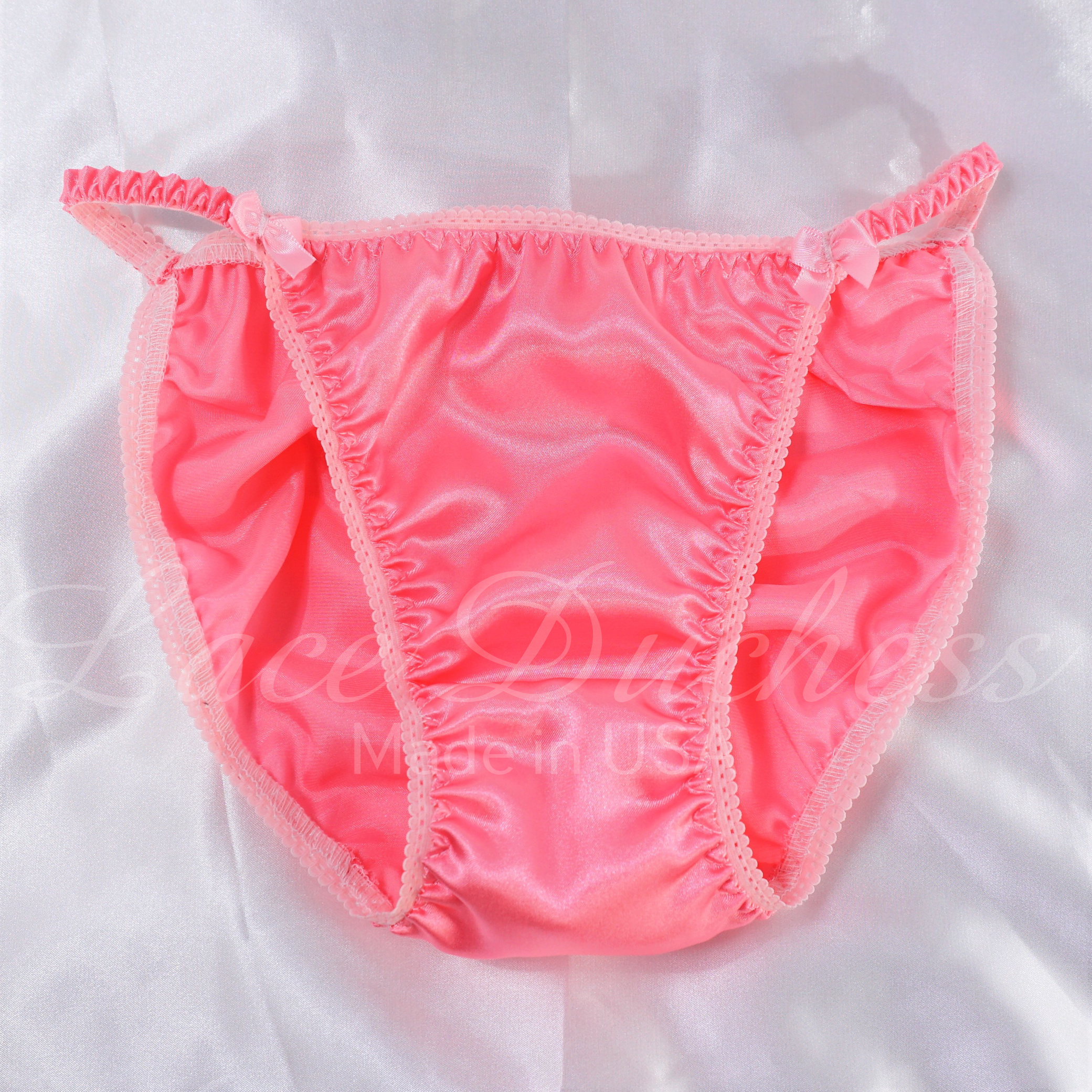 Lace Duchess Classic 80's cut bubblegum PINK satin wet look Vintage Style panties sz 5 6 7 8 9