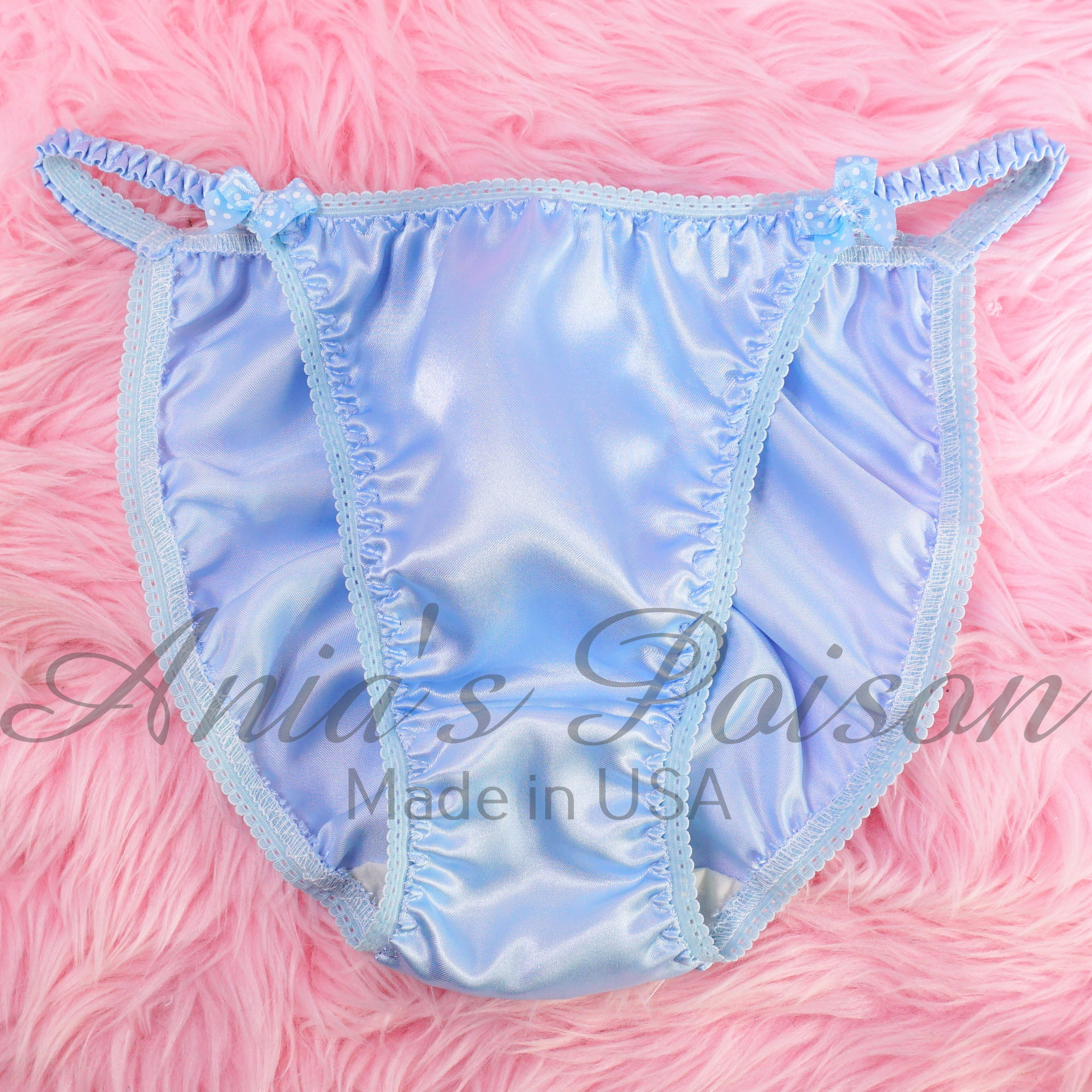 Satin Panties! Lace Duchess Classic 80's cut BABY BLUE SOFT satin wet look Vintage Style Ladies panties sz 5 - 9!