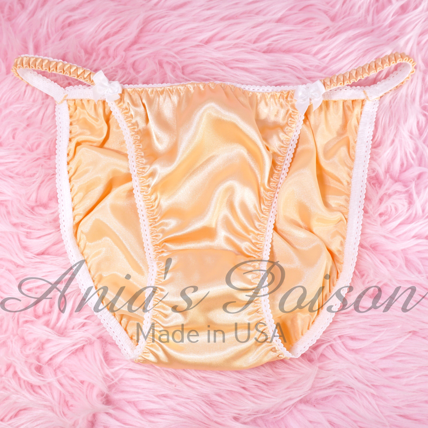 Lace Duchess Classic 80's cut satin wet look champagne panties sz 5 6 7 8 9