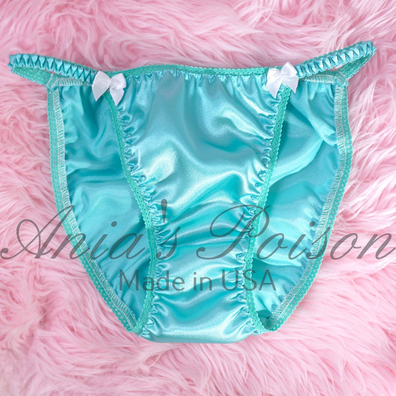 Lace Duchess Classic 80's cut Buttery Candy Teal Silky Smooth Shiny satin Vintage Style panties 5- 9