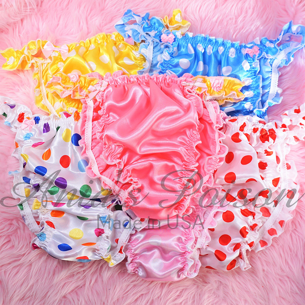 satin panties for men and women, polka dot string bikini, ruffled and full cut manties